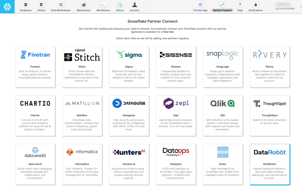 DataRobot Snowflake Integration- Partner Connect